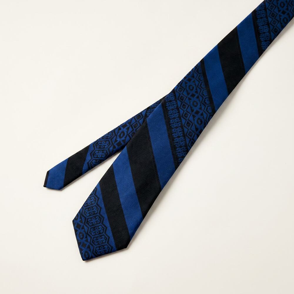 Vintage Ernst San Francisco Silk Tie – Cobalt Blue & Black Geometric Pattern